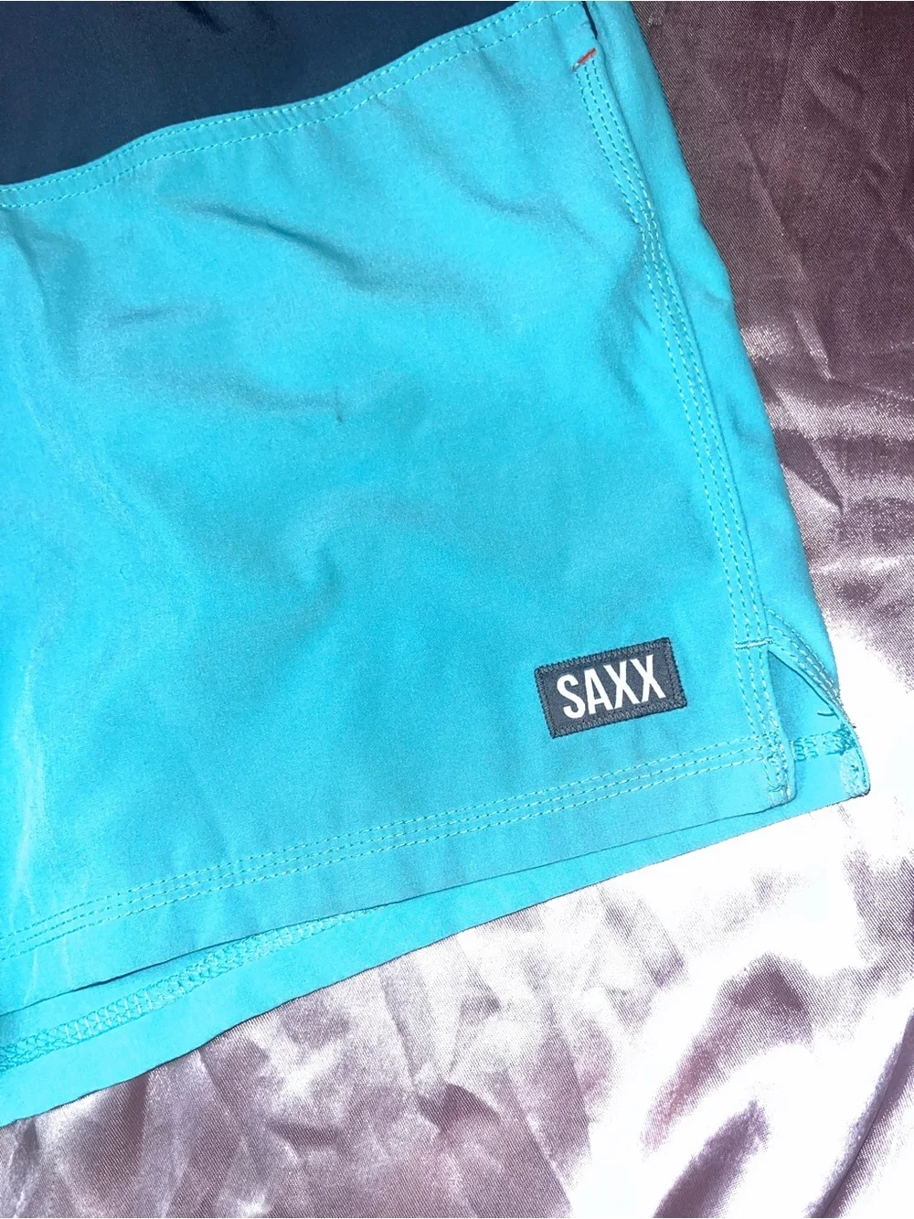 Saxx Teal and Navy Colorblock Swim Trunks Size Medium